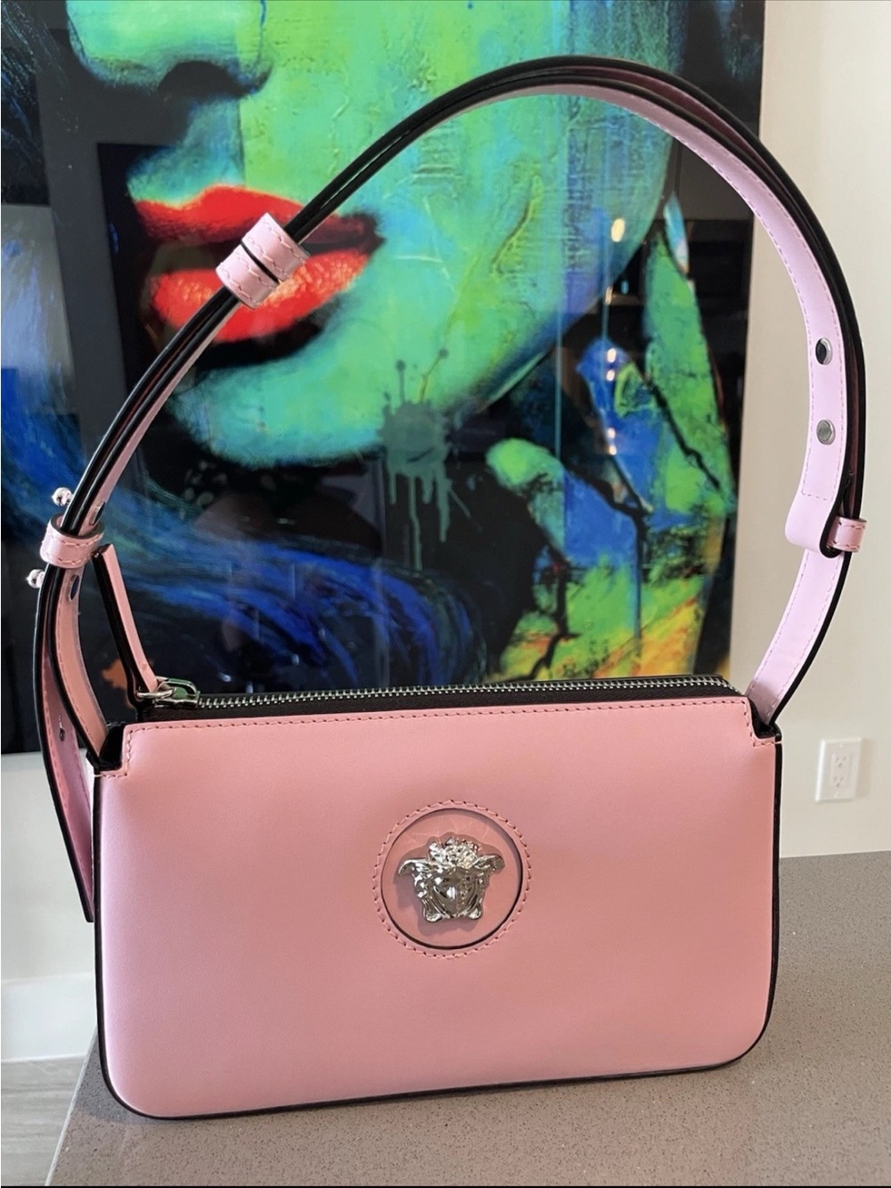 Versace La Medusa Shoulder Bag Calf Leather Purse Pink  Authentic $1300